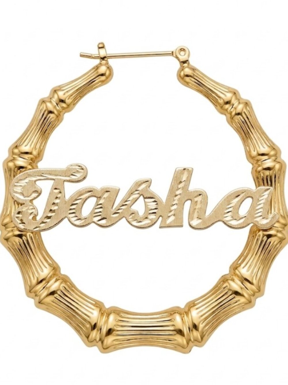 PERSONALIZED 2" (MEDIUM) ROUND BAMBOO NAME EARRINGS ANY NAME
